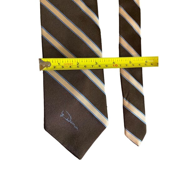 Vintage McCalls By Damon Mens Necktie Brown Beige Striped University Retro Dad - Picture 3 of 5